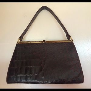 VTG BROWN 20s GENUINE REPTILE SKIN LEATHER HANDBAG